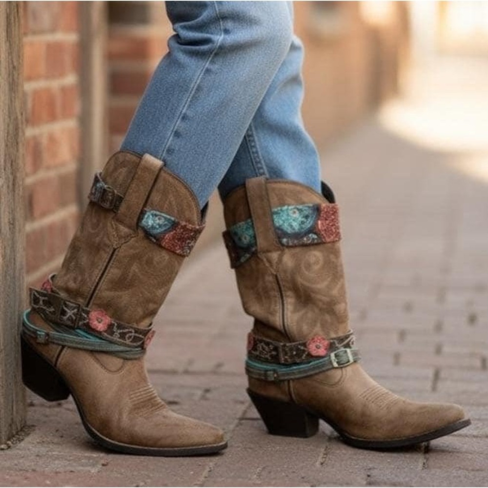 Durango cowgirl boots 11 leather boho dressy embellished western festival brown